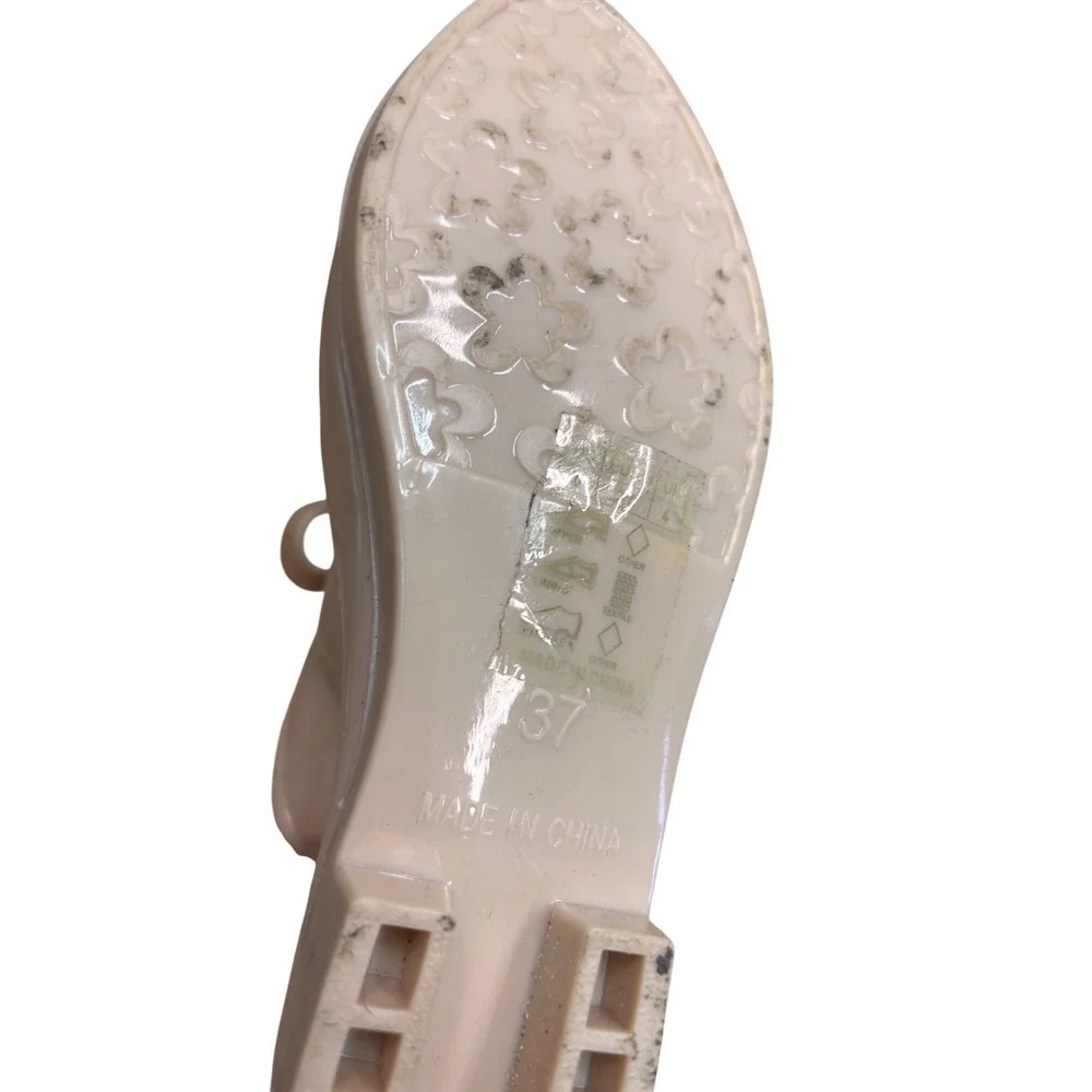 Capelli New York Girls Beige Bow Ankle Rain Boots Glossy Rubber Size 5-6.5